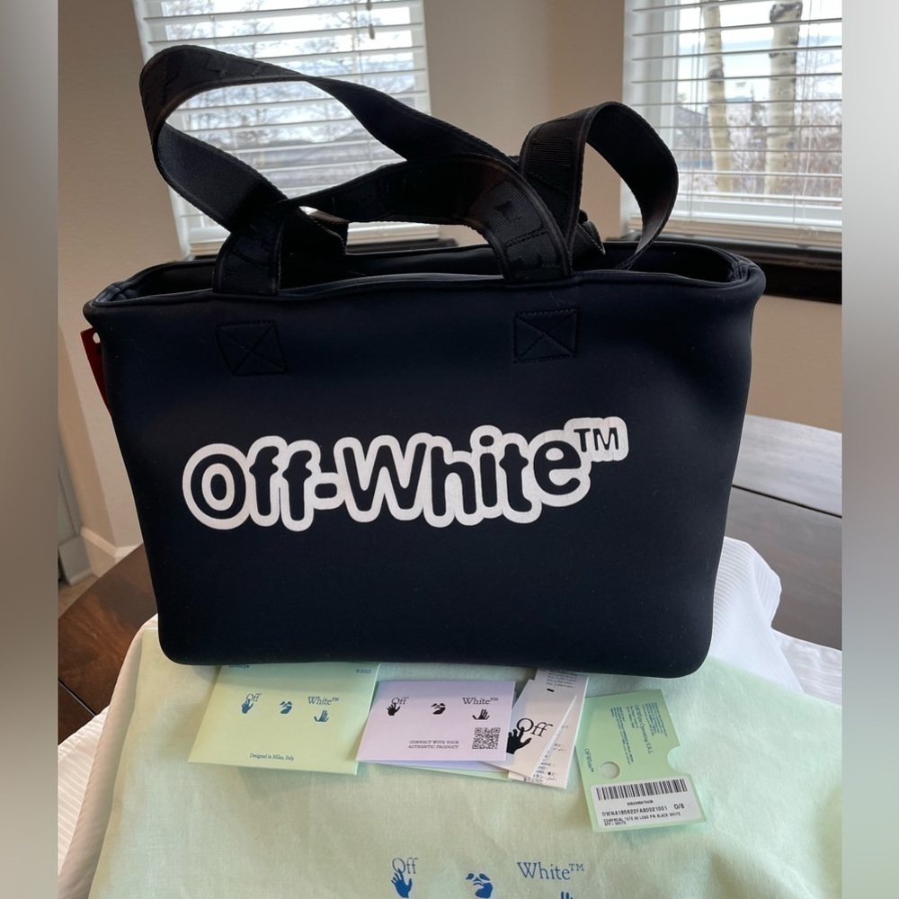 Off-White c/o Virgil Abloh.Women's Black Commercial Printed Neoprene Tote. NWT - Picture 2 of 9